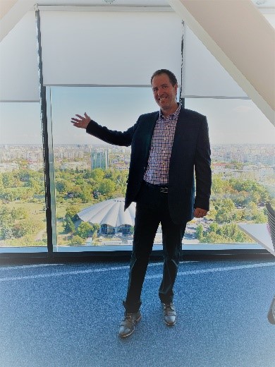 Brian Fehrenbach views the Laurentis office in Romania prior to office renovations.