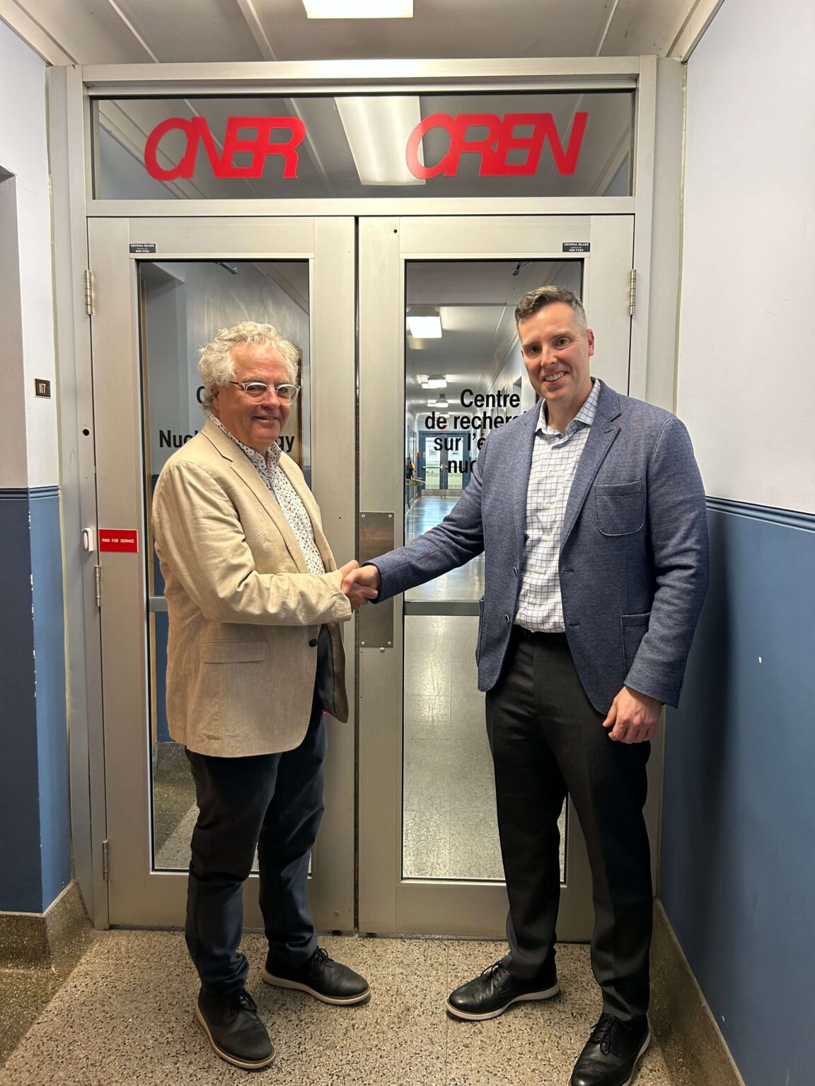 Jason Van Wart, President and CEO of Laurentis, right, joined Josh Leon, Dean of Engineering at the University of New Brunswick to present a donation to UNB's Centre for Nuclear Energy Research.