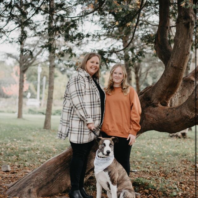 Carolyn Campbell with her daughter and dog.